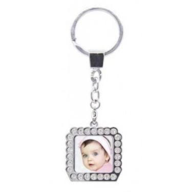 Imagem de Chaveiro de metal para foto 2x2 com strass + foto - square
