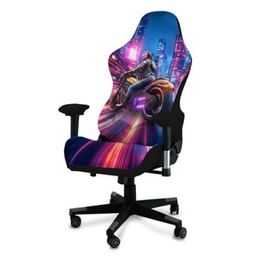 Imagem de QYZDLM Capas para cadeira de jogos, impressão 3D, esticável, macia, antiderrapante, fácil de instalar, capa para cadeira gamer com capa para apoio de braço (sem cadeira) (C)