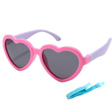 Imagem de Kursan Óculos de sol infantis polarizados em forma de coração para meninas e meninos, armação de borracha flexível TPEE adequada para crianças de 3 a 8 anos, Rosa e roxo