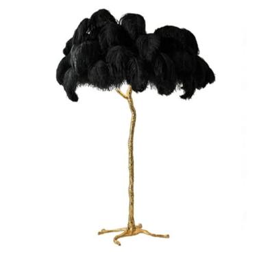 Imagem de Lâmpada de chão regulável, lâmpada de pé de penas naturais, lâmpadas de LED com 3 temperaturas de cor, lâmpadas LED E14, corpo da lâmpada de resina dourada, luminária de chão de leitura para quarto,