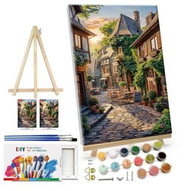 Imagem de ATDMS Kit de pintura por números para adultos com moldura cena de rua da cidade pintura por número com cavalete vista da cidade kits de pintura por números em tela emoldurada por números para
