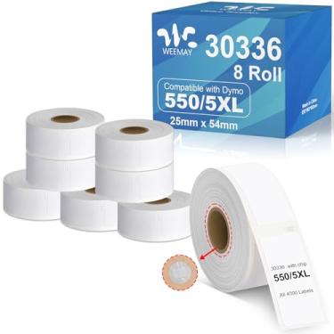 Imagem de Weemay Compatível com DYMO LabelWriter 5XL 550 550 Turbo, 30336 2.5 cm x 2-1/20.3 cm, para 4XL 450 Wireless 450 Duo 450 Twin Turbo, etiqueta de 25 mm x 54 mm com chip para códigos de barras, 8 rolos,