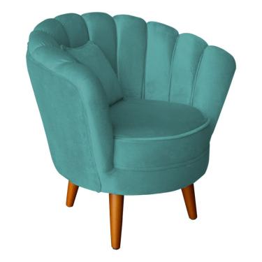 Imagem de Poltrona Pétala Elegancia Decorativa Com Pés De Madeira Turquesa