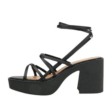 Imagem de Sapatos femininos de verão sandálias de salto alto para festas femininas amarradas cruzadas sapatos femininos chinelos(36EU)