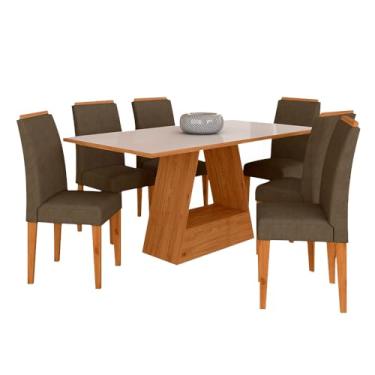 Imagem de Mesa Com 6 Cadeiras Pierre 1,60 Cina/off White/capu - Móveis Arapongas Cinamomo/off White/capucci. 02