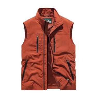 Imagem de Colete De Pesca Sem Mangas Com Zíper E Vários Bolsos Para Homens, Coletes Leves Para Trabalho Caça Viagem, Fotografia, Para Caminhadas, Corrida, Trabalho, Pesca, Escalada, Viagens(Orange red,5X-Large)