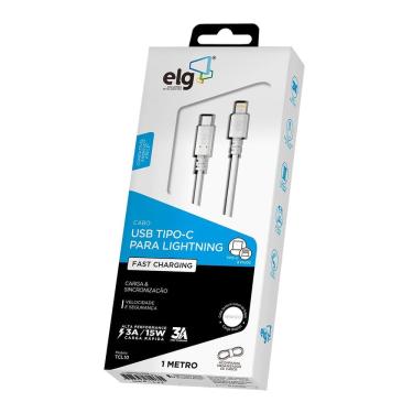 Imagem de Cabo USB ELG USB Tipo C Lightning 3A Branco 1 Metro