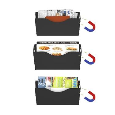 Imagem de BSJYMJIAJU Porta-Arquivos Magnético Com 3 Bolsos Para Armários, Geladeira, Quadro Branco, Organizador De Papel, Suporte Correspondência Ou Pasta, Porta-Revistas Magnético, Parede (Preto)