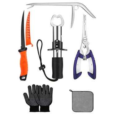 Imagem de AOFUXTI Presentes De Equipamentos Pesca Para Homens, Conjunto Suprimentos Truta No Gelo, Alicate Multifuncional Mosca, Acessório Essencial, Faca Filetar Laranja E Ferramenta Retirar A Ponta Clipes L