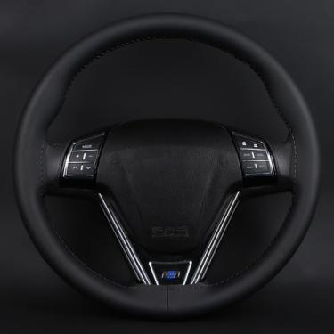 Imagem de Capa universal para volante de carro com textura de lichia em couro superfibra, artesanato costurado à mão, tamanho padrão de 37-38 cm, confortável e antiderrapante, adequada para vários modelos de