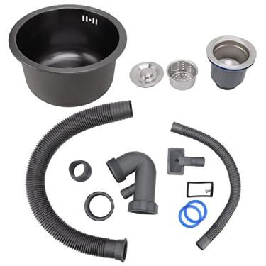 Imagem de Bar Sink, Mini Round Kitchen Sink Bar Bacia de Aço Inoxidável Single Bowl Rv Sink Pequeno Bar Sink Com Dreno Acessórios para Casa (Nano Black King Kong)