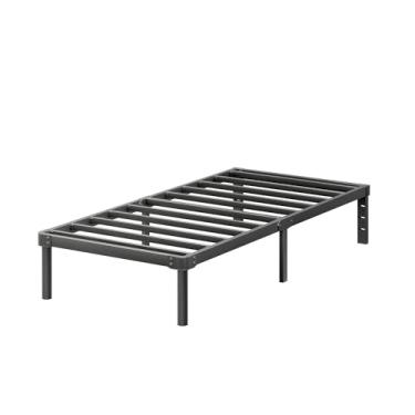 Imagem de ZIYOO Estrutura de cama de plataforma de metal tamanho solteiro de 40,6 cm com suporte de ripas de aço resistente, sem necessidade de mola box, espaço de armazenamento embaixo da cama, fácil montagem