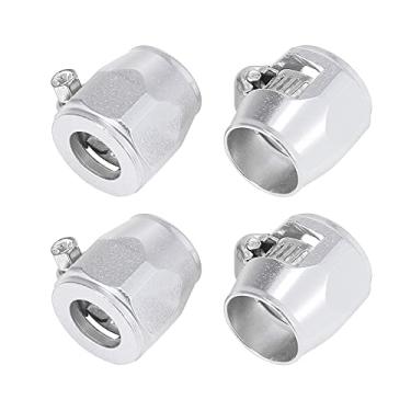 Imagem de X AUTOHAUX 4 peças AN8 hexagonais de mangueira de carro com braçadeira de tubo de borracha flexível com adaptador de faixa de parafuso para tubo de água de óleo, combustível, tom prateado