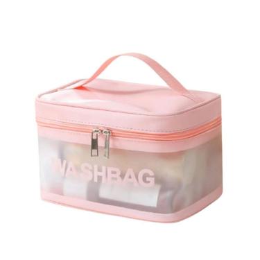 Imagem de Necessaire Bolsa Portátil Transparente Impermeável Para Viagem Cosméticos Multifuncional rosa unissex