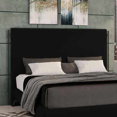 Imagem de Cabeceira Design para Cama de Casal Bezos Pés em Madeira Veludo Preto 
