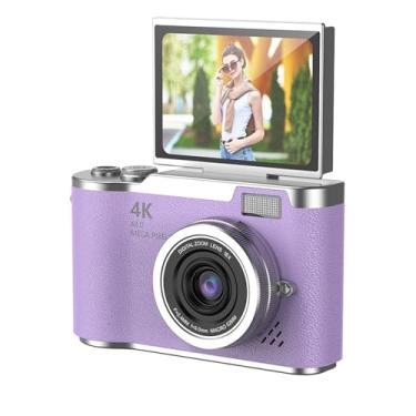 Imagem de Câmera Digital, 1080p HD 48MP Digital Point & Shoot Camera Com Tela Flip HD de 2,4 Polegadas, Built In LED Preenchimento Luz, Zoom Digital 8x, para Adolescentes Alunos (Roxo)