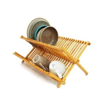 Imagem de Escorredor de Pratos em Bambu Sustentável Dobrável Cozinha Compacta Design Ecológico Resistente Organizador de Louça Natural Suporte Premium Dobrável, 43 x 34 x 22 cm, Natural