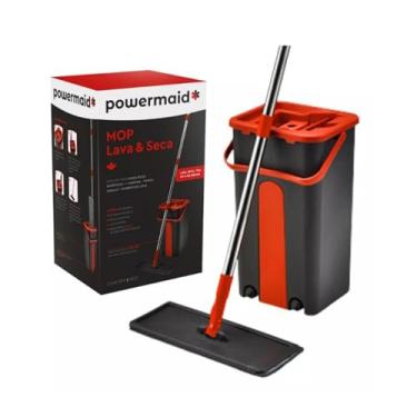 Imagem de Mop Flat Mágico Lava e Seca com Balde 5 Litros e Refil de Microfibra - Rodo Esfregão para Limpeza - Vermelho