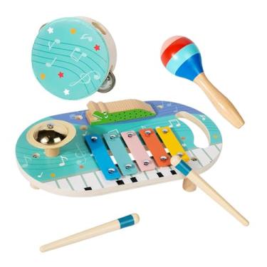 Imagem de menolana Conjunto de instrumentos musicais infantis, kit de bateria educacional pré-escolar, xilofone, instrumentos de percussão para crianças a partir de 3