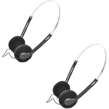 Imagem de Yxinjy 2 peças de fones de ouvido intra-auriculares retrô preto, leve e portátil com faixa de cabeça ajustável, fones de ouvido estéreo com fio, sobre-auricular