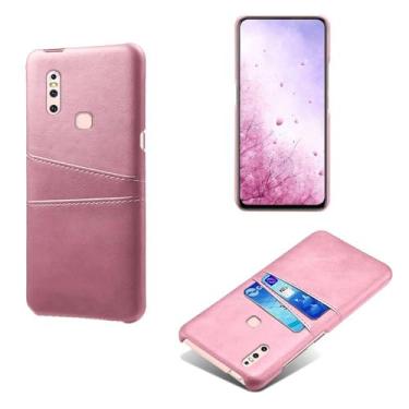 Imagem de Capas Compatível com VIVO V15,Caso de couro PU-Tampa de telefone a prova de choque com 2 slots de cartão,Proteção anti-impressão digital e anti-gota-Pink