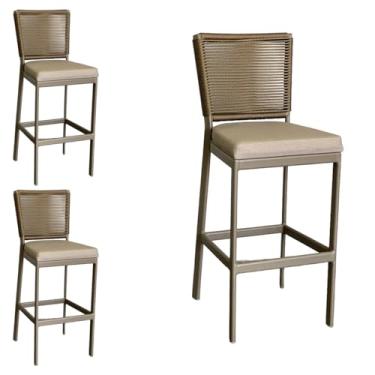 Imagem de Kit 3 Banquetas para Balcão Cozinha Churrasqueira Moderna de Alumínio - Aluminium Decor (Fendi)