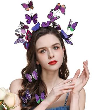 Imagem de Gionforsy Tiara borboleta Fascinator tiara borboleta monarca borboleta coroa chá festa fantasia fantasia Halloween tiara (A-roxa)