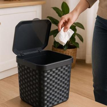 Imagem de Kit Porta Detergente Dispenser + Lixeira 5 Litros Rattan Sabonete Liqu