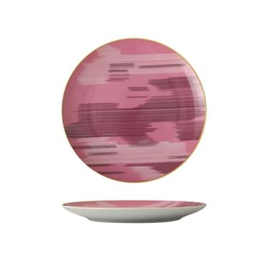 Imagem de Prato de sobremesa de cerâmica simples para sobremesa bolo de chá da tarde - disco de 25,4 cm - rosa