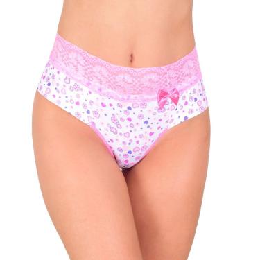 Imagem de Kit 20 Calcinhas Fio Dental Duplo Microfibra Estampada Cintura Alta com Renda Sexy Kit Tanga Não Marca Sob Roupa