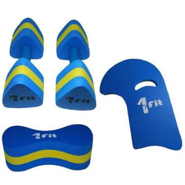Imagem de Par de Halter Hidro G Azul/Amarelo + Poliboia + Prancha de Natação Cor