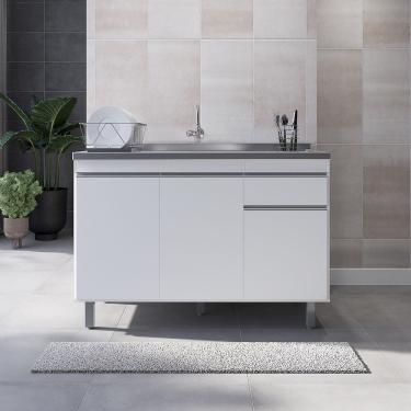 Imagem de Armário P/ Pia Inox 120cm Branco 3 Portas 1 Gaveta S/ Tampo