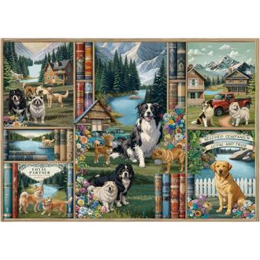 Imagem de Jigsaw Puzzles for Adults 1000 Pieces, Rocorose Dogs Bookshelf Nature Landscape Puzzle Difficult Animal Jigsaw Puzzles for Family Challenging for Game Night Puzzle Book Home Decoration