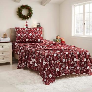 Imagem de Lençóis de Natal tamanho solteiro com tiras embutidas – Roupa de cama aconchegante de Natal para alegria de férias e sonhos de inverno – Macio, sono confortável para celebrações sazonais, noite de