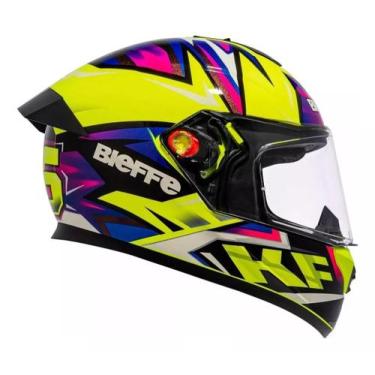 Imagem de Capacete Bieffe B12 Kf Amarelo Limão Roxo Aerofólio Moto Tamanho 60