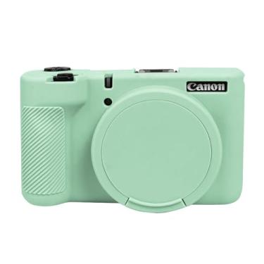 Imagem de EASY HOOD Capa V1, capa de silicone para câmera com capa de lente removível, protetor macio leve para câmera digital Canon PowerShot V1 - verde claro