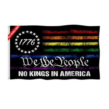 Imagem de Dupla face No Kings In America We The People Bandeira do Mês do Orgulho Bandeira LGBTQ 9,5 x 1,5 m À prova de desbotamento Linda Cor Poliéster Mais Grosso com 2 argolas de latão