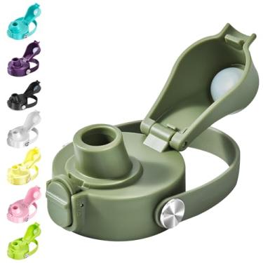 Imagem de EIPOSAU Tampa flip automática para garrafa de água de boca larga Hydro Flask, ótima tampa de bico para HydroFlask, tampa de substituição com trava de botão, verde exército