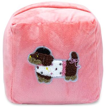 Imagem de CERAYOU Batente de porta decorativo pesado, batente de porta quadrado resistente com alça, protetores de parede de batente de piso de porta de tecido macio, cachorro rosa claro