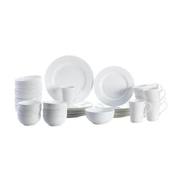 Imagem de Mikasa Delray Conjunto de louça branca de 40 peças, serviço para 8, pratos, tigelas e canecas de porcelana durável, seguro para lava-louças e micro-ondas