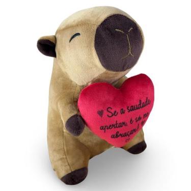 Imagem de Urso Capivara de Pelúcia Toybrink 20cm Coração Presente Amor