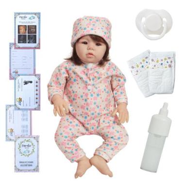 Imagem de Bebê Reborn Menina Realista Silicone Fio a Fio Macacão Flor - Cegonha 