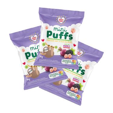 Imagem de Kit 3X: Snack Infantil Mini Puffs Amora e Beterraba Nhami Mami 15g