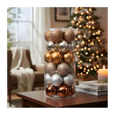 Imagem de Kit 30 Bolas De Natal 6cm Grande Mista Enfeites Natalino Árvore Decorada Pinheiro Decoração Presente Ornamentos Festa Christmas Ball Natalina (Cobre-Prata)
