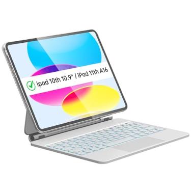 Imagem de Otuoor Capa para iPad 11th (A16 2025) e iPad 10ª geração com teclado – Teclado magnético estilo mágico para iPad 10ª geração (10,9 polegadas 2022) com luz de fundo de 7 cores, trackpad multitoque