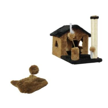 Imagem de Kit Arranhador Gato Casa sem Rede e Mola Maluca  - Miupet , PRETO / CO