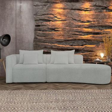 Imagem de Sofá Curvo Decorativo Kimiko 297Cm 2 Lugares Sala de Estar com Chaise Bouclê Cinza G52 - Gran Belo