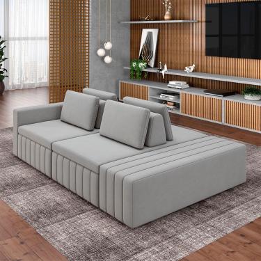 Imagem de Sofá Ilha com Encosto e Almofadas Móveis Olimpo 265cm Modulado Veludo Cinza G45 - Gran Belo