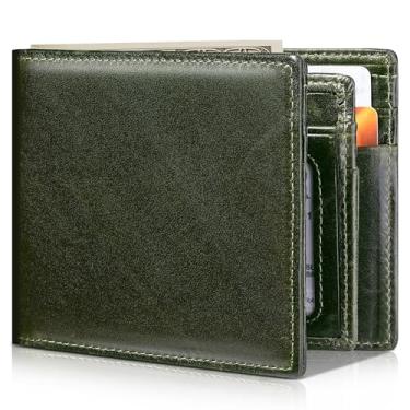Imagem de Artpaxy Carteira masculina dobrável de couro legítimo com bloqueio RFID, Verde, Retrô