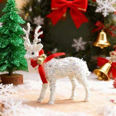 Imagem de Enfeite brilhante de alce branco de Natal para pendurar na árvore de Natal, para festas de ano novo, mesa de trabalho, adereços de decoração (vermelho-18 cm)